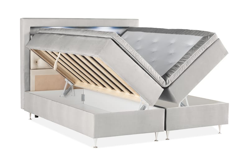 Säilytyssänky Monopoli LED-valaistuksella 160x200 cm Sametti - Vaaleanharmaa - Huonekalut - Sänky - Sänkypaketti