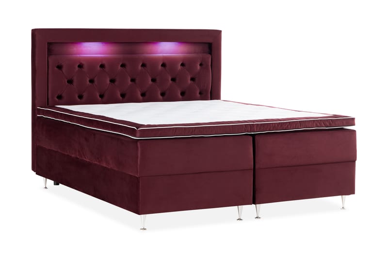 Säilytyssänky Monopoli LED-valaistuksella 160x200 cm Sametti - Punainen - Huonekalut - Sänky - Sänkypaketti