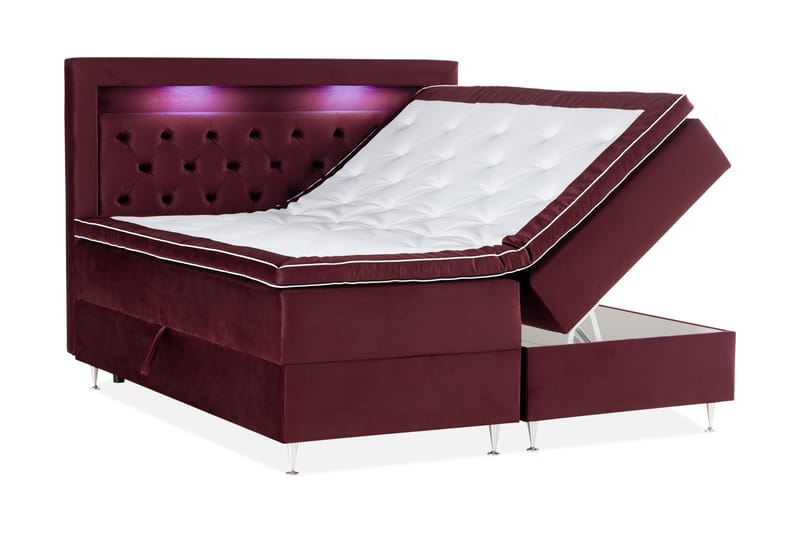 Säilytyssänky Monopoli LED-valaistuksella 160x200 cm Sametti - Punainen - Huonekalut - Sänky - Sänkypaketti