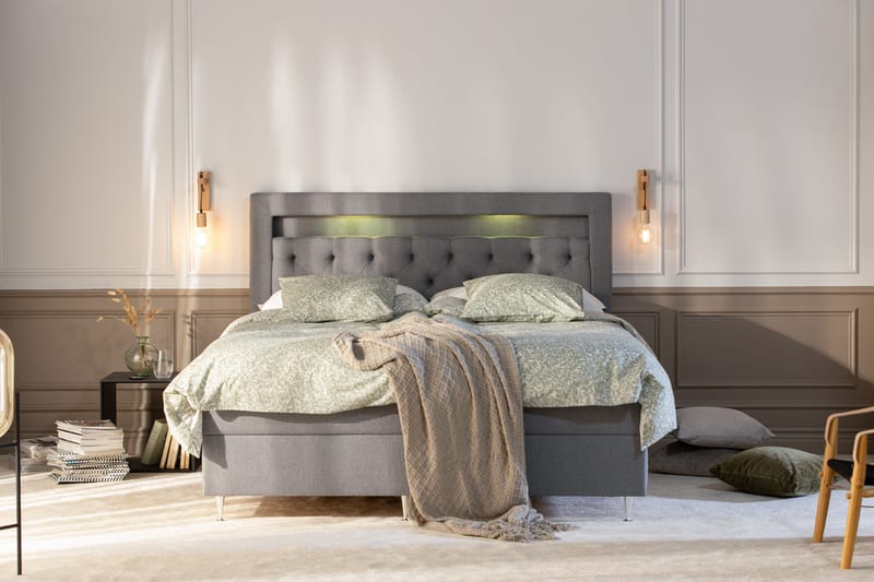 Säilytyssänky Monopoli LED-valaistuksella 180x200 cm - Harmaa - Huonekalut - Sänky - Sänkypaketti