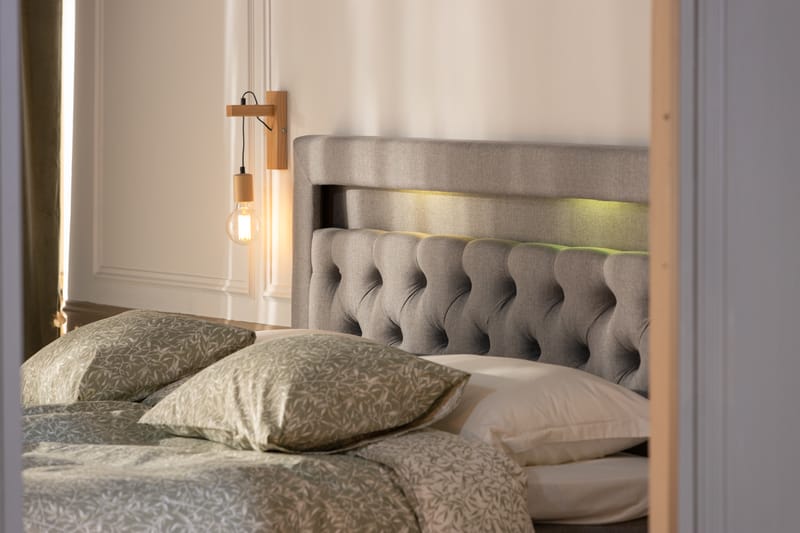 Säilytyssänky Monopoli LED-valaistuksella 180x200 cm - Harmaa - Huonekalut - Sänky - Sänkypaketti