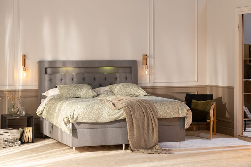 Säilytyssänky Monopoli LED-valaistuksella 180x200 cm - Harmaa - Huonekalut - Sänky - Sänkypaketti