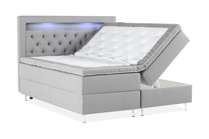 Säilytyssänky Monopoli LED-valaistuksella 180x200 cm - Harmaa - Huonekalut - Sänky - Sänkypaketti