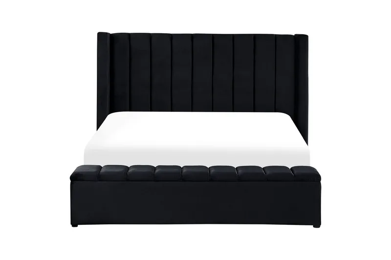 Säng med förvaringsbänk Beliani Noyers Beige, 160x200 cm Black 180x200 - Huonekalut - Sänky - Vesisänky
