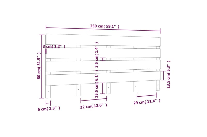 beBasic Sängynpääty 150x3x80 cm täysi mänty - Ruskea - Sängynpääty