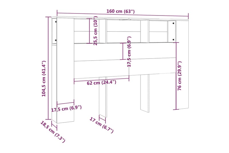 beBasic Sängynpääty säilytystilalla betoninharmaa 160x18,5x104,5 cm - Harmaa - Sängynpääty