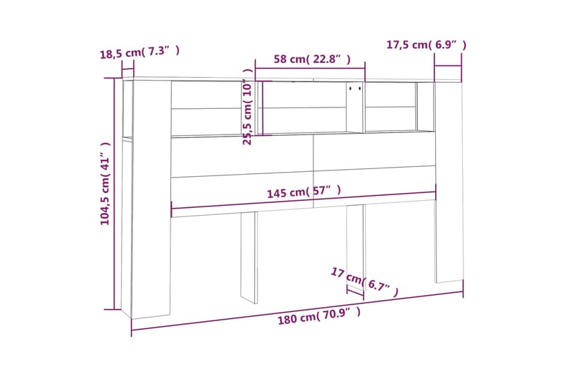 beBasic Sängynpääty säilytystilalla betoninharmaa 180x18,5x104,5 cm - Harmaa - Sängynpääty