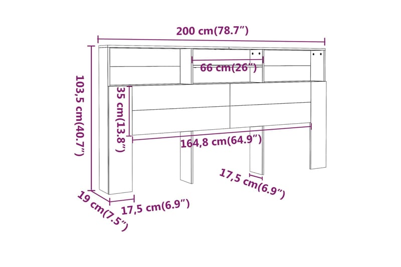 beBasic Sängynpääty säilytystilalla betoninharmaa 200x19x103,5 cm - Harmaa - Sängynpääty