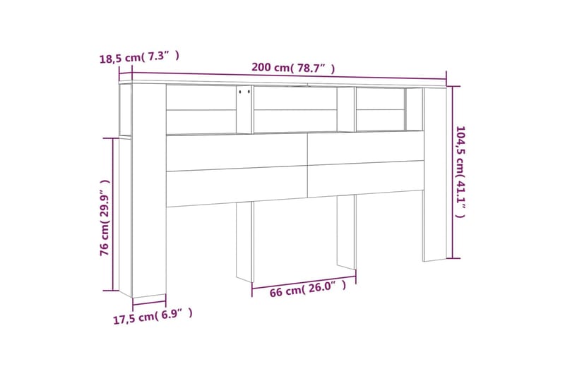 beBasic Sängynpääty säilytystilalla harmaa Sonoma 200x18,5x104,5 cm - Harmaa - Sängynpääty