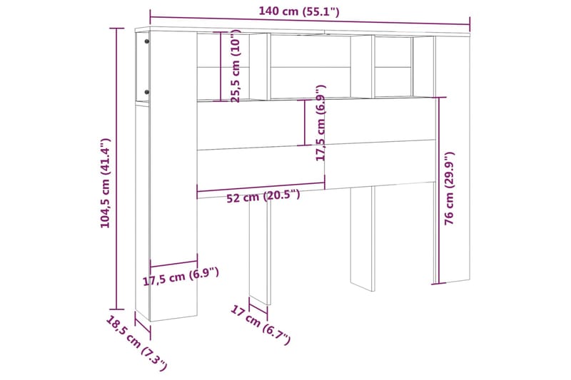 beBasic Sängynpääty säilytystilalla korkeakiilto valk 140x18,5x104,5 cm - Valkoinen - Sängynpääty