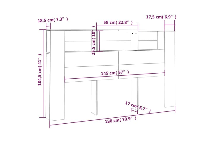 beBasic Sängynpääty säilytystilalla korkeakiilto valk 180x18,5x104,5 cm - Valkoinen - Sängynpääty