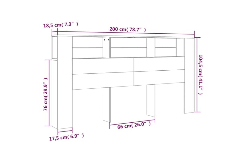 beBasic Sängynpääty säilytystilalla korkeakiilto valk 200x18,5x104,5 cm - Valkoinen - Sängynpääty