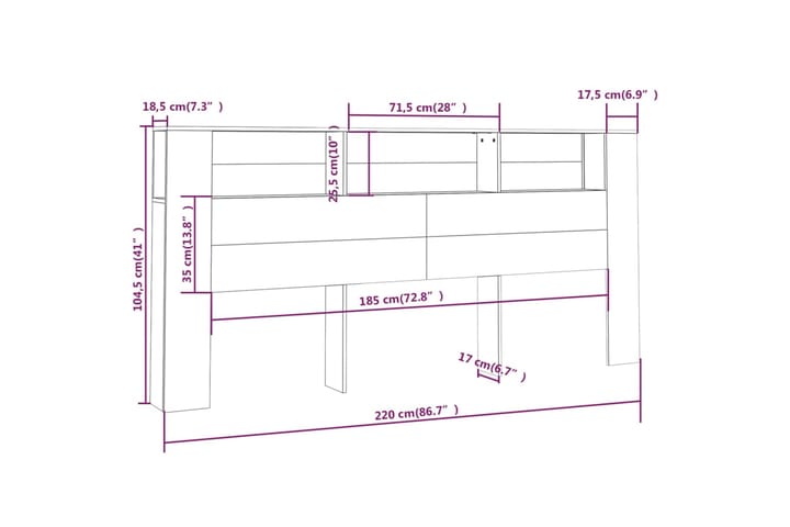 beBasic Sängynpääty säilytystilalla korkeakiilto valk 220x18,5x104,5 cm - Valkoinen - Sängynpääty