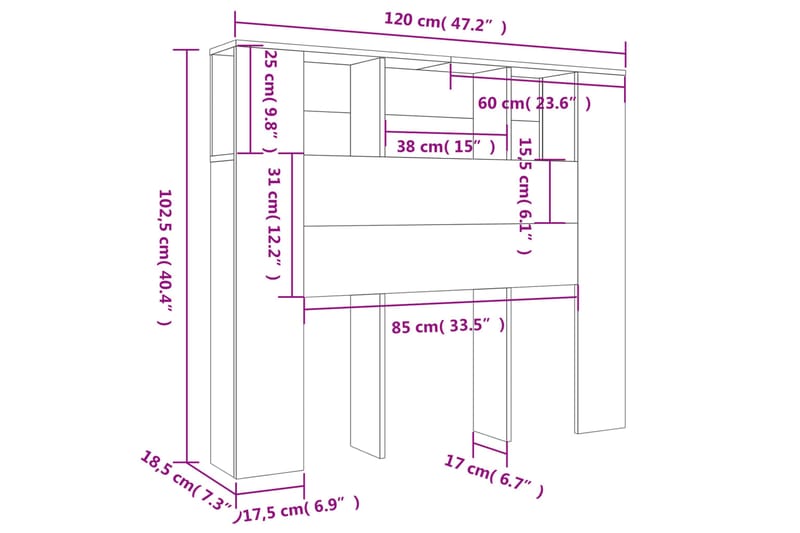 beBasic Sängynpääty säilytystilalla musta 120x18,5x104,5 cm - Musta - Sängynpääty