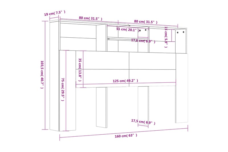 beBasic Sängynpääty säilytystilalla musta 160x19x103,5 cm - Musta - Sängynpääty