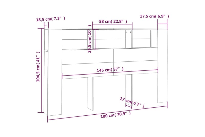 beBasic Sängynpääty säilytystilalla musta 180x18,5x104,5 cm - Musta - Sängynpääty