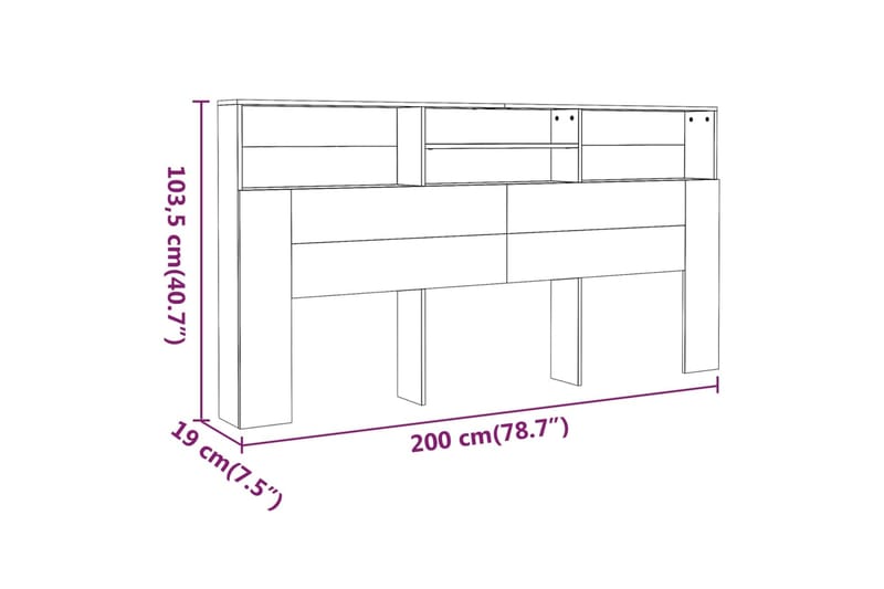 beBasic Sängynpääty säilytystilalla ruskea tammi 200x19x103,5 cm - Ruskea - Sängynpääty