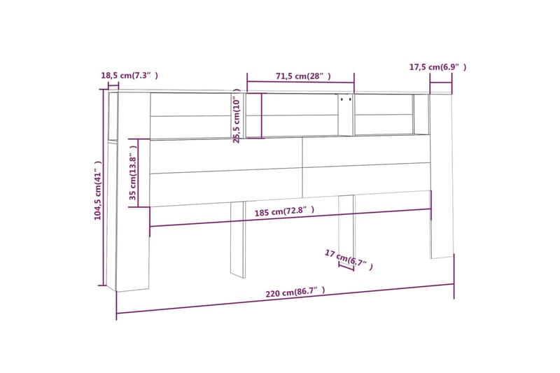 beBasic Sängynpääty säilytystilalla ruskea tammi 220x18,5x104,5 cm - Ruskea - Sängynpääty