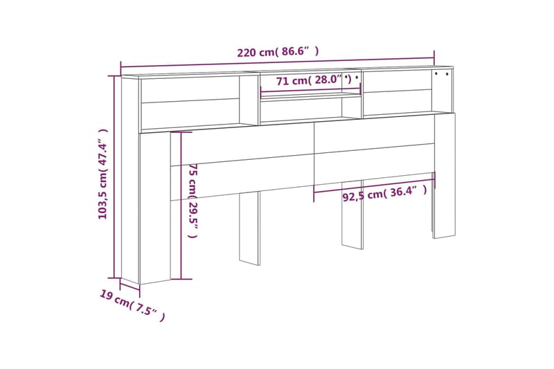 beBasic Sängynpääty säilytystilalla ruskea tammi 220x19x103,5 cm - Ruskea - Huonekalut - Sänky - Sängyn lisävarusteet & sängynpäädyt - Sängynpääty