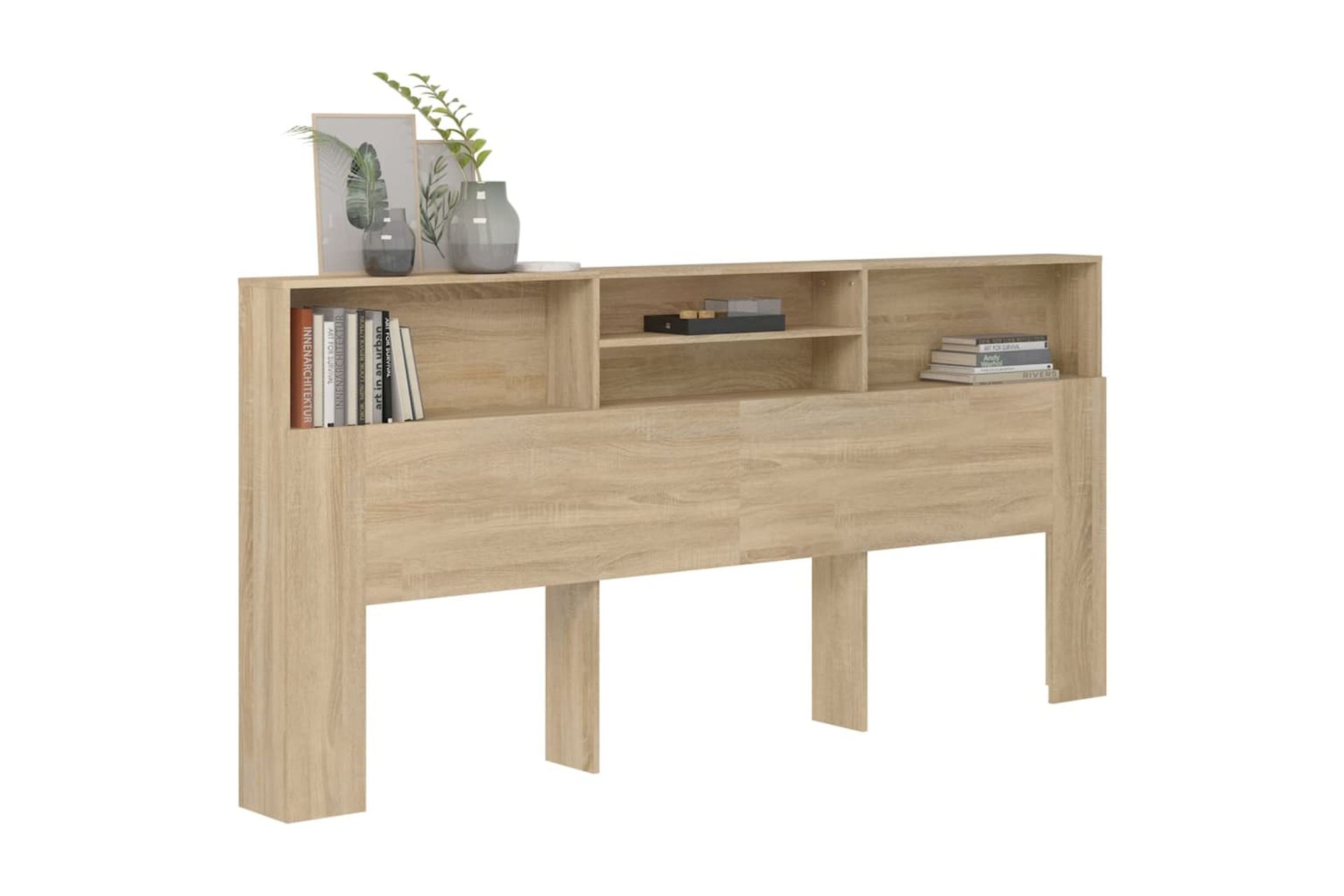 beBasic Sängynpääty säilytystilalla Sonoma-tammi 220x19x103,5 cm - Ruskea - Huonekalut - Sänky - Sängyn lisävarusteet & sängynpäädyt - Sängynpääty
