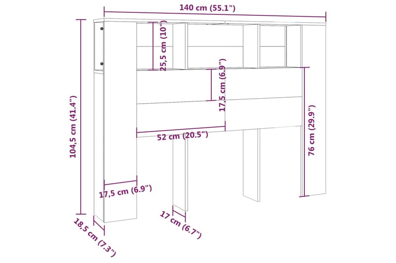 beBasic Sängynpääty säilytystilalla valkoinen 140x18,5x104,5 cm - Valkoinen - Huonekalut - Sänky - Sängyn lisävarusteet & sängynpäädyt - Sängynpääty