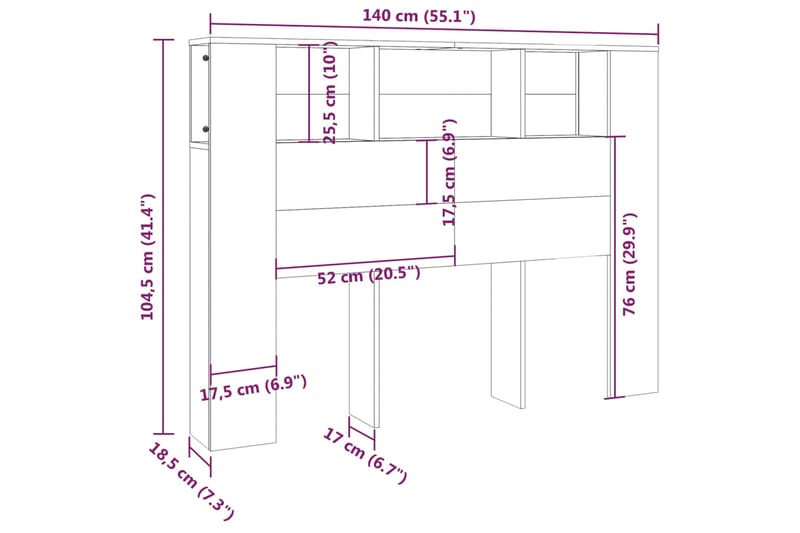 beBasic Sängynpääty säilytystilalla valkoinen 140x18,5x104,5 cm - Valkoinen - Sängynpääty