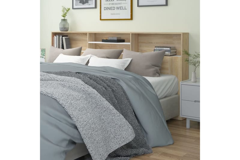 beBasic Sängynpääty säilytystilalla valk./Sonoma-tammi 220x19x103,5 cm - Beige - Huonekalut - Sänky - Sängyn lisävarusteet & sängynpäädyt - Sängynpääty
