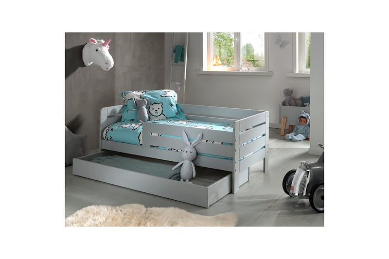 Juniorisänky kaiteilla ja laatikolla Lastensänky Harmaa - Harmaa - Huonekalut - Sänky - Sängyn lisävarusteet & sängynpäädyt - Makuuhuoneen säilytys