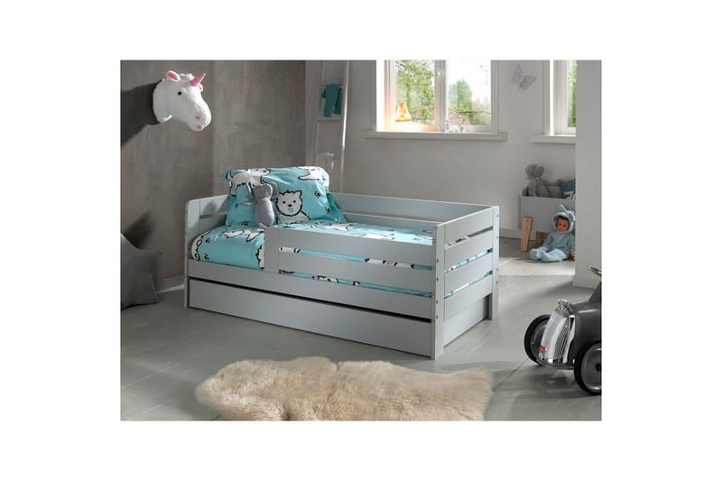Juniorisänky kaiteilla ja laatikolla Lastensänky Harmaa - Harmaa - Huonekalut - Sänky - Sängyn lisävarusteet & sängynpäädyt - Makuuhuoneen säilytys