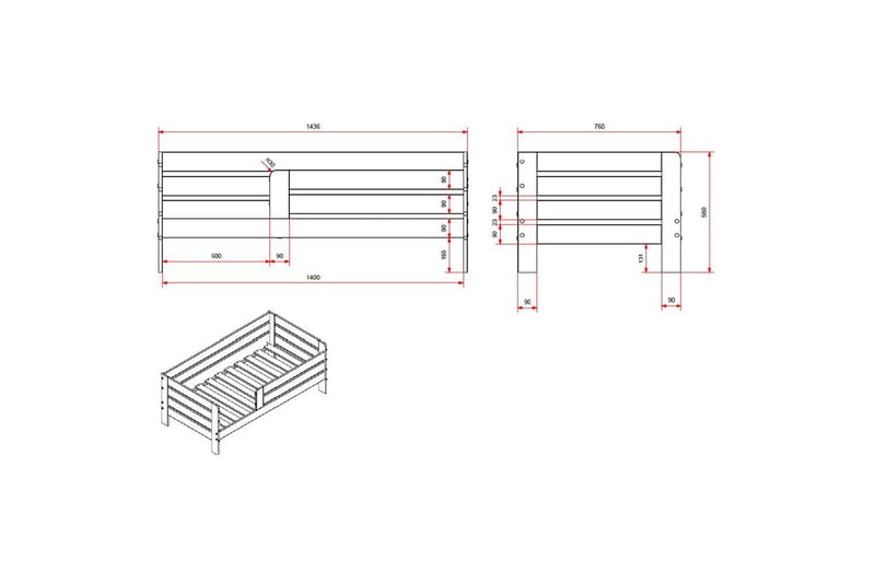 Juniorisänky kaiteilla ja laatikolla Lastensänky Valkoinen - Valkoinen - Huonekalut - Sänky - Sängyn lisävarusteet & sängynpäädyt - Makuuhuoneen säilytys