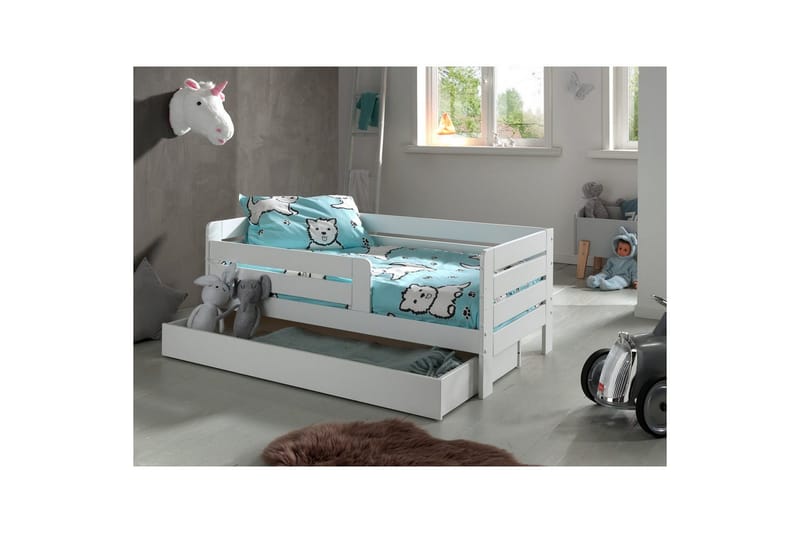 Juniorisänky kaiteilla ja laatikolla Lastensänky Valkoinen - Valkoinen - Huonekalut - Sänky - Sängyn lisävarusteet & sängynpäädyt - Makuuhuoneen säilytys