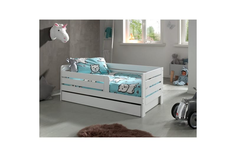 Juniorisänky kaiteilla ja laatikolla Lastensänky Valkoinen - Valkoinen - Huonekalut - Sänky - Sängyn lisävarusteet & sängynpäädyt - Makuuhuoneen säilytys