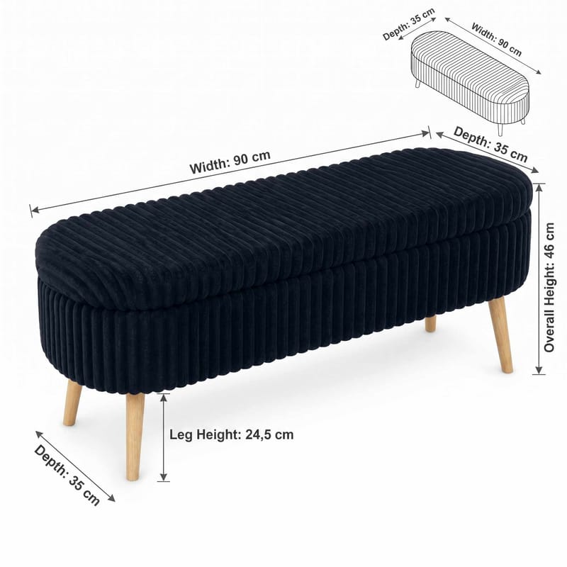 Pouffe with Storage Atelier Del Sofa Toscano Black - Huonekalut - Sänky - Sängyn lisävarusteet & sängynpäädyt - Makuuhuoneen säilytys - Sängynpäätylaatikko