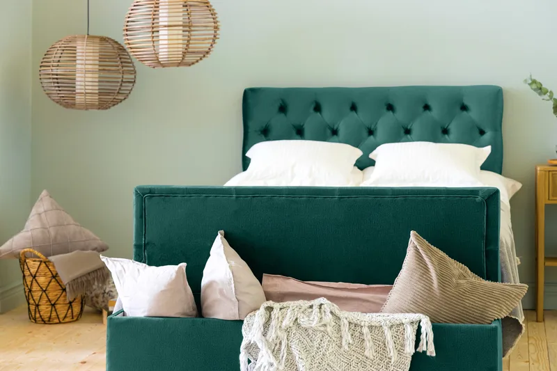 Sängynpäätyarkku Rebeca 140 cm - Vihreä - Huonekalut - Sänky - Sängyn lisävarusteet & sängynpäädyt - Makuuhuoneen säilytys - Sängynpäätylaatikko