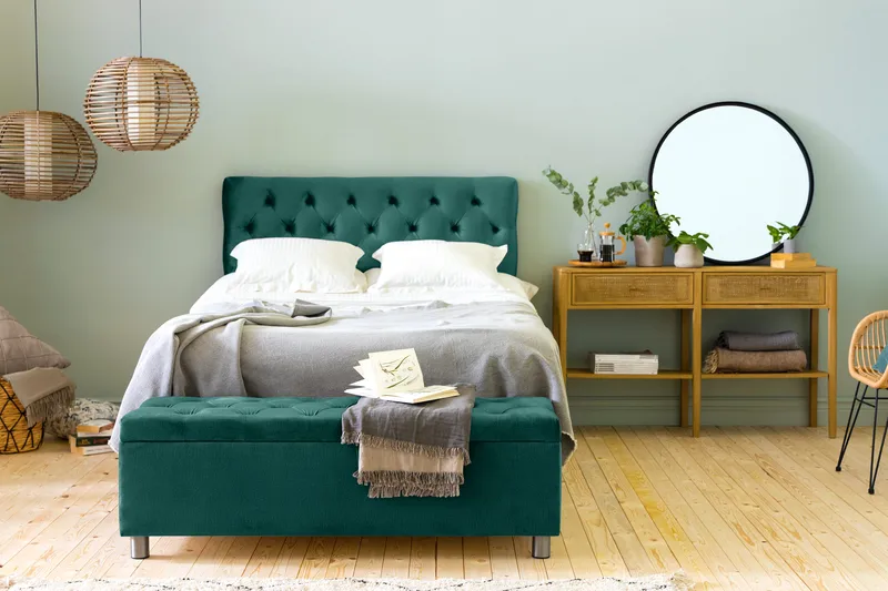 Sängynpäätyarkku Rebeca 140 cm - Vihreä - Huonekalut - Sänky - Sängyn lisävarusteet & sängynpäädyt - Makuuhuoneen säilytys - Sängynpäätylaatikko