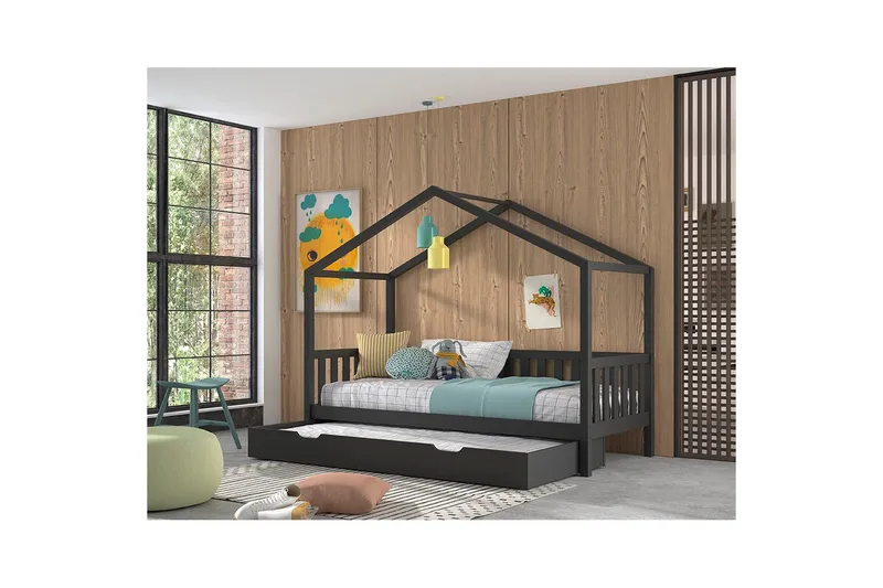 Sänky, jossa on laatikko ja aita Dallas 90x200 cm Antrasiitti - Antrasiitti - Huonekalut - Sänky - Sängyn lisävarusteet & sängynpäädyt - Makuuhuoneen säilytys