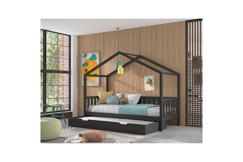 Sänky, jossa on laatikko ja aita Dallas 90x200 cm Antrasiitti - Antrasiitti - Huonekalut - Sänky - Sängyn lisävarusteet & sängynpäädyt - Makuuhuoneen säilytys