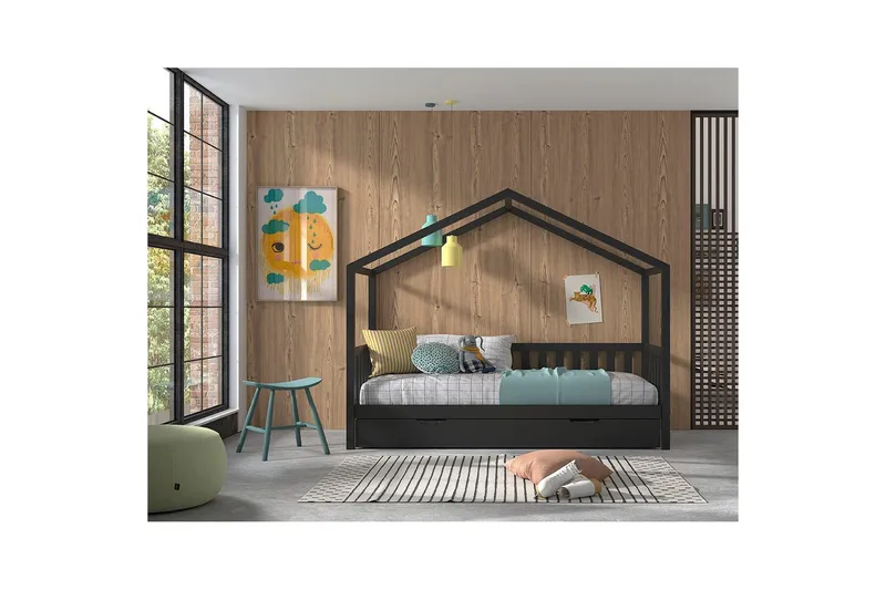 Sänky, jossa on laatikko ja aita Dallas 90x200 cm Antrasiitti - Antrasiitti - Huonekalut - Sänky - Sängyn lisävarusteet & sängynpäädyt - Makuuhuoneen säilytys