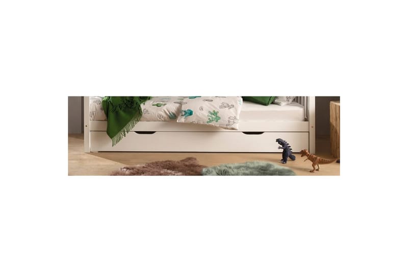 Talon muotoinen sänky, jossa laatikko Dallas 90x200 cm Valkoinen, Aitaus mukana - Valkoinen, Aitaus mukana - Huonekalut - Sänky - Sängyn lisävarusteet & sängynpäädyt - Makuuhuoneen säilytys
