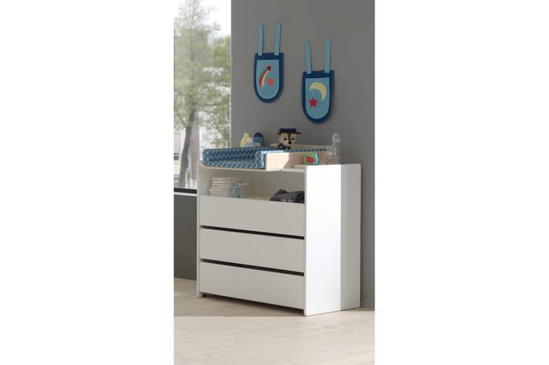Vauvansänky lipastolla ja vaipanvaihtopäällä, vaatekaappi, kirjahylly Kiddy 3 ovea - 3 ovea - Huonekalut - Sänky - Sängyn lisävarusteet & sängynpäädyt - Makuuhuoneen säilytys