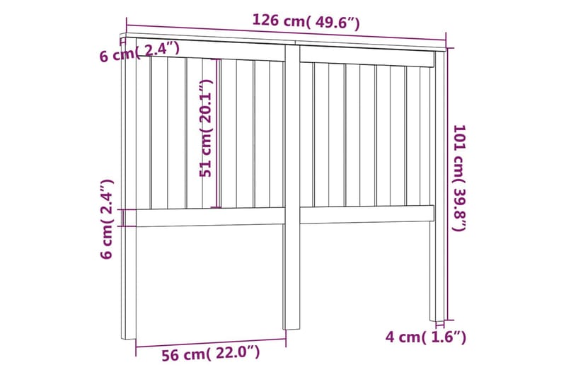 Sängynpääty 126x6x101 cm täysi mänty - Ruskea - Sängynpääty