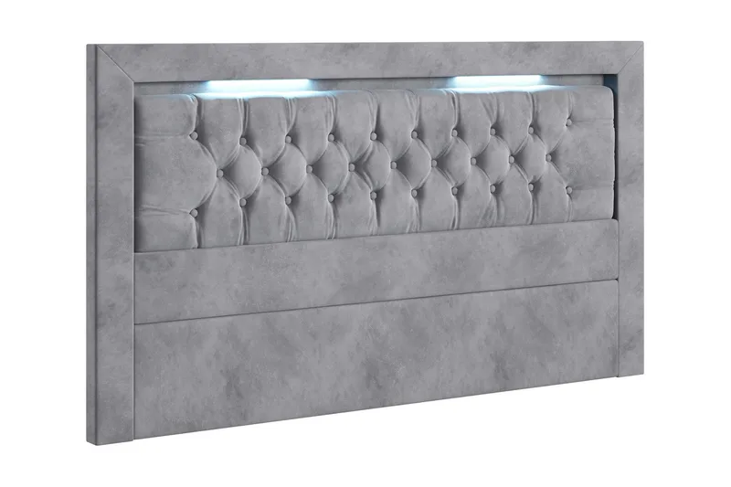 Sängynpääty Annie 160/140 cm Valaistuksella Sametti, Harmaa