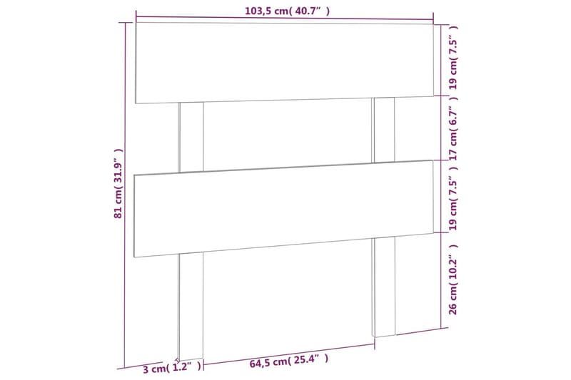 Sängynpääty harmaa 103,5x3x81 cm täysi mänty - Harmaa - Sängynpääty