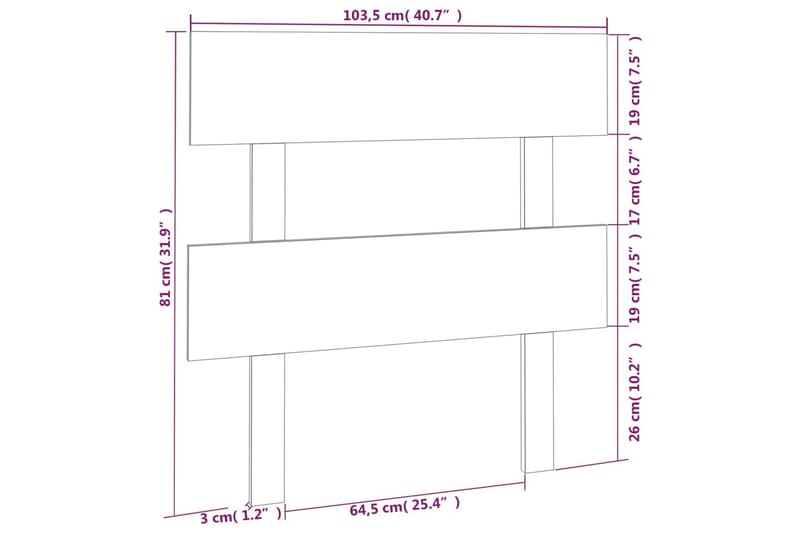 Sängynpääty musta 103,5x3x81 cm täysi mänty - Musta - Huonekalut - Sänky - Sängyn lisävarusteet & sängynpäädyt - Sängynpääty