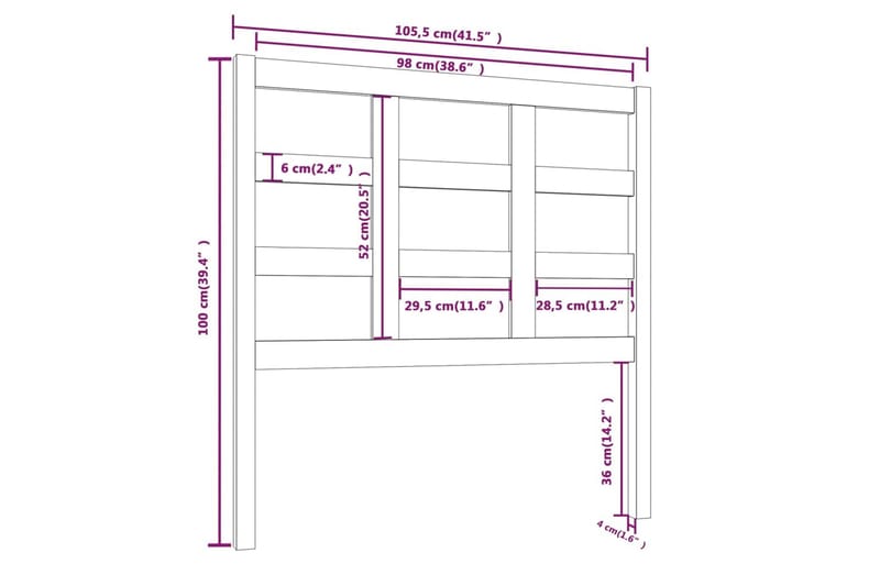 Sängynpääty musta 105,5x4x100 cm täysi mänty - Musta - Huonekalut - Sänky - Sängyn lisävarusteet & sängynpäädyt - Sängynpääty
