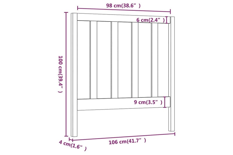 Sängynpääty musta 106x4x100 cm täysi mänty - Musta - Sängynpääty