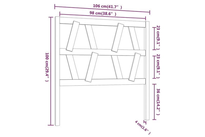 Sängynpääty musta 106x4x100 cm täysi mänty - Musta - Sängynpääty