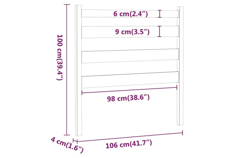 Sängynpääty musta 106x4x100 cm täysi mänty - Musta - Sängynpääty