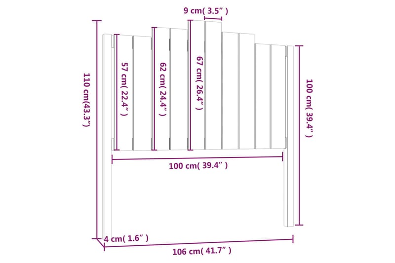 Sängynpääty musta 106x4x110 cm täysi mänty - Musta - Huonekalut - Sänky - Sängyn lisävarusteet & sängynpäädyt - Sängynpääty