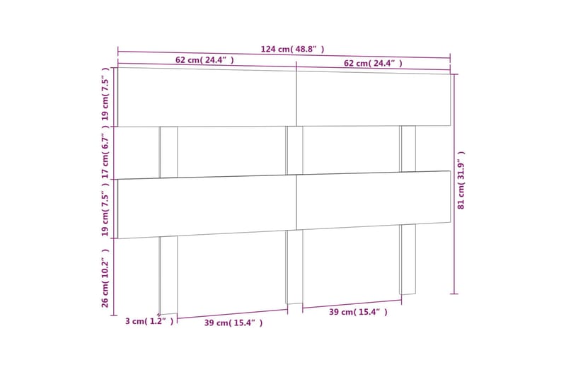 Sängynpääty musta 124x3x81 cm täysi mänty - Musta - Sängynpääty